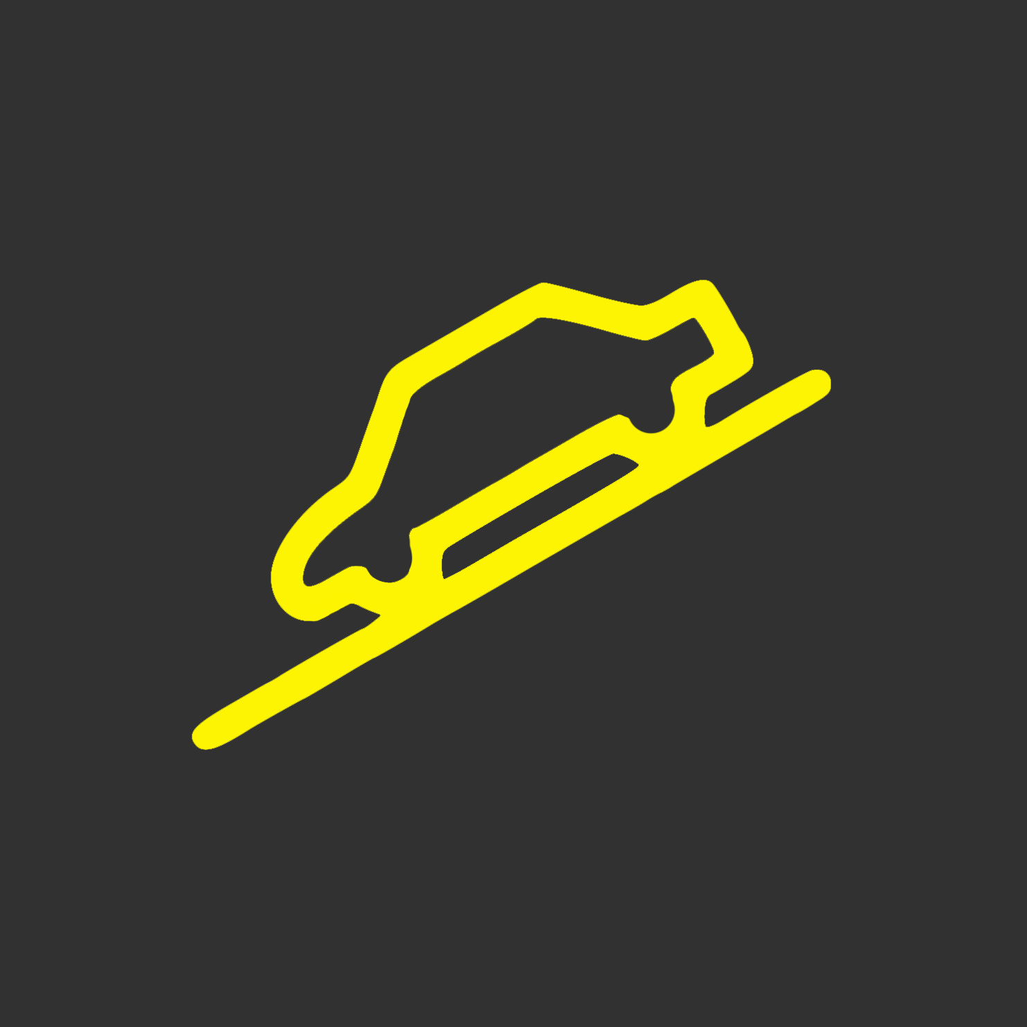 sárga autó lejtőn világít a műszerfalon